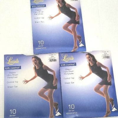 LOT OF 3 LEVANTE LIA CONTROL TOP 2 MEDIUM CLASSIC ULTRA SHEER PANTYHOSE -MOKA